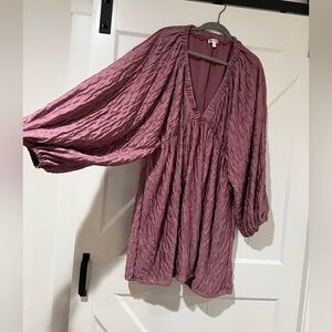 Textured Mauve V-Neck Dress
